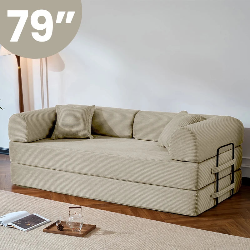 Modern Corduroy Folding Convertible Sofa Bed With Removable Cover