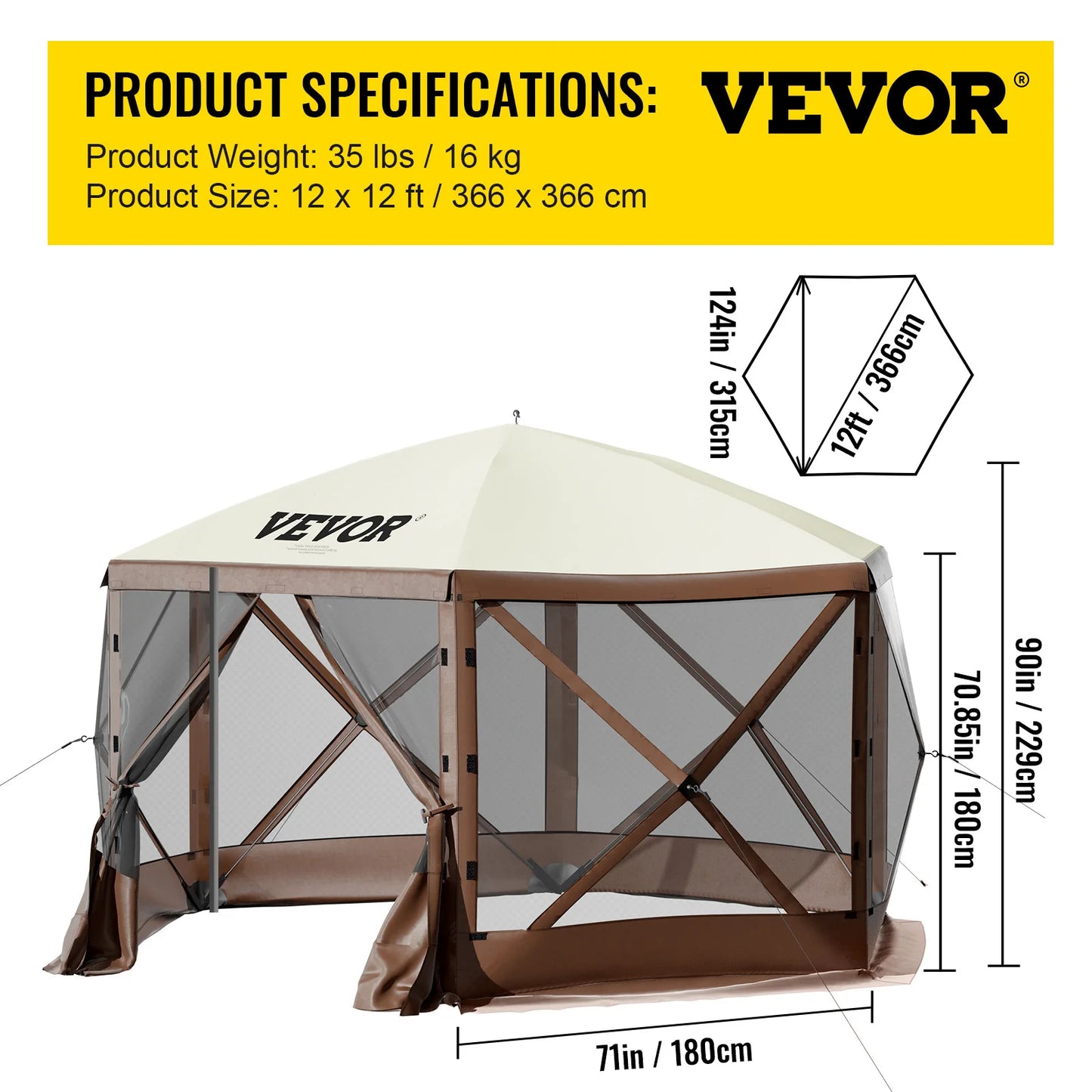 SucceBuy Camping Gazebo Tent 6-Sided Canopy Shelter
