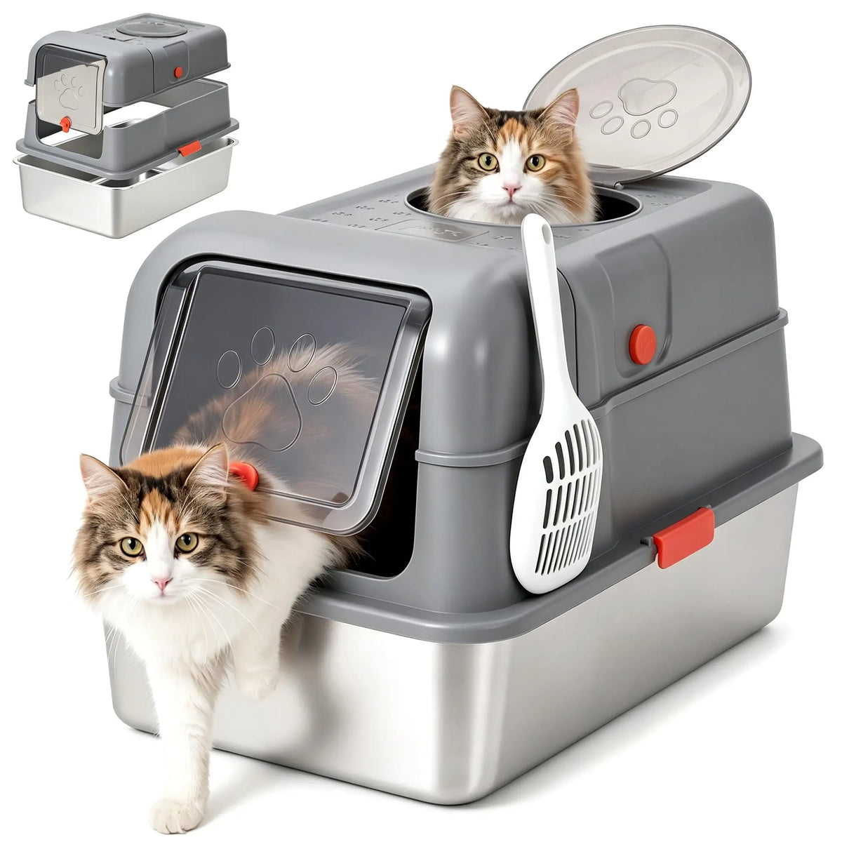 Studyset Stainless Steel Enclosed Cat Litter Box with Lid