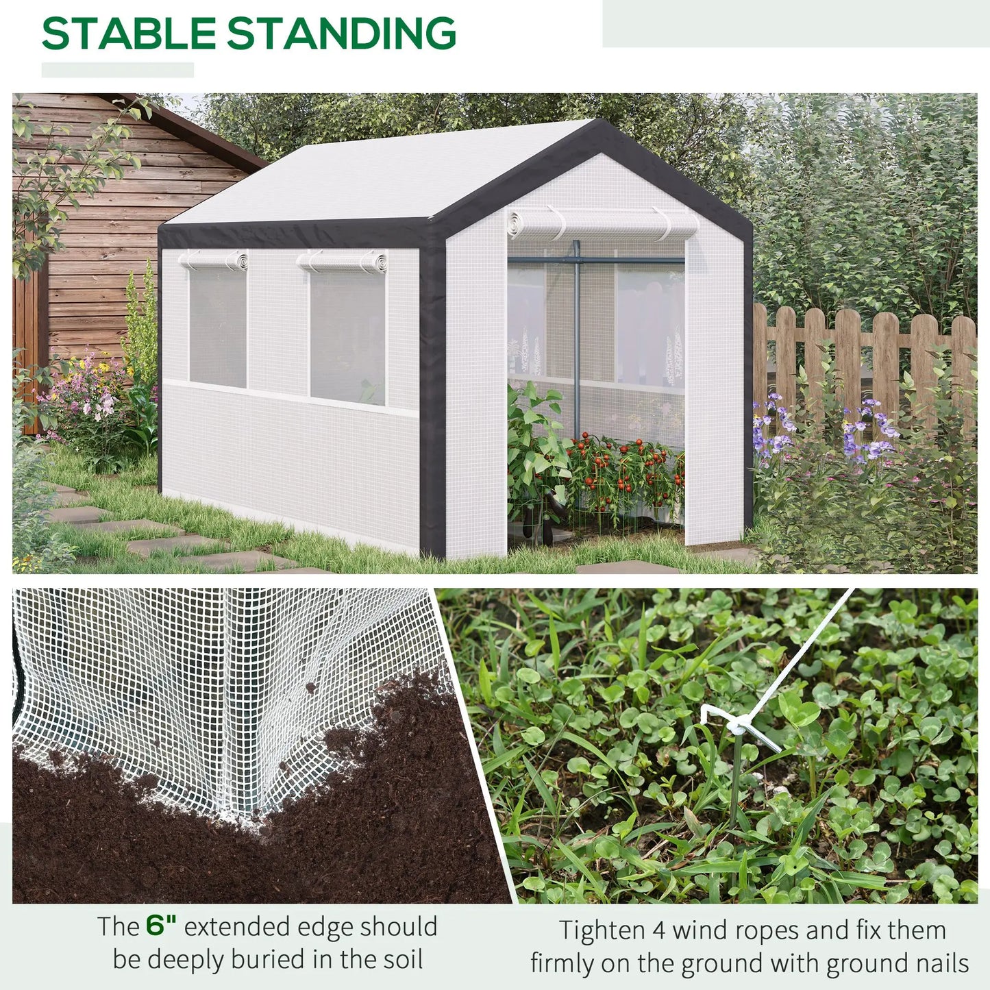 Outsunny Walk In Garden Greenhouse With Roll Up Door