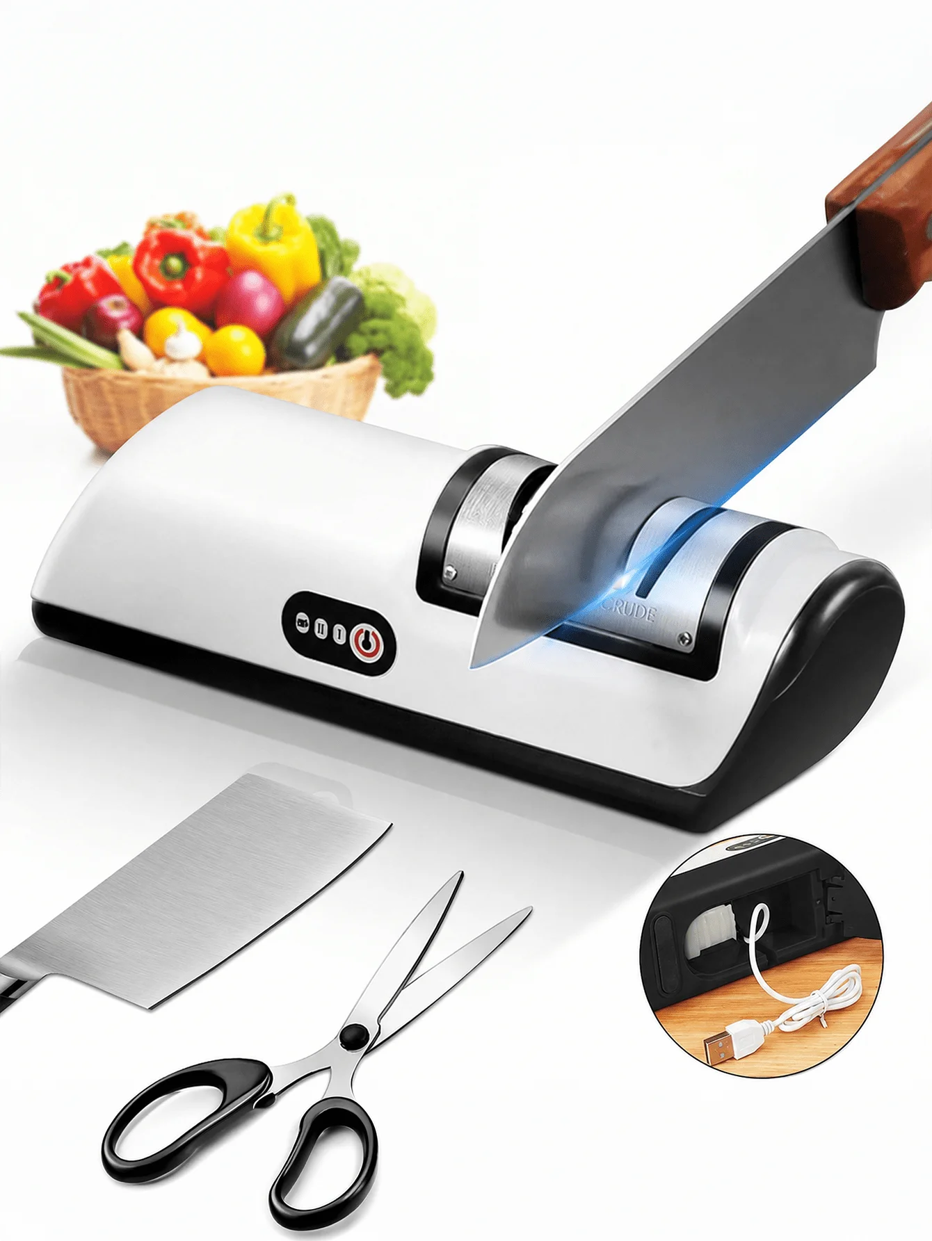 Rechargeable Electric Kitchen Cutlery And Scissors Polisher With Dual Speeds