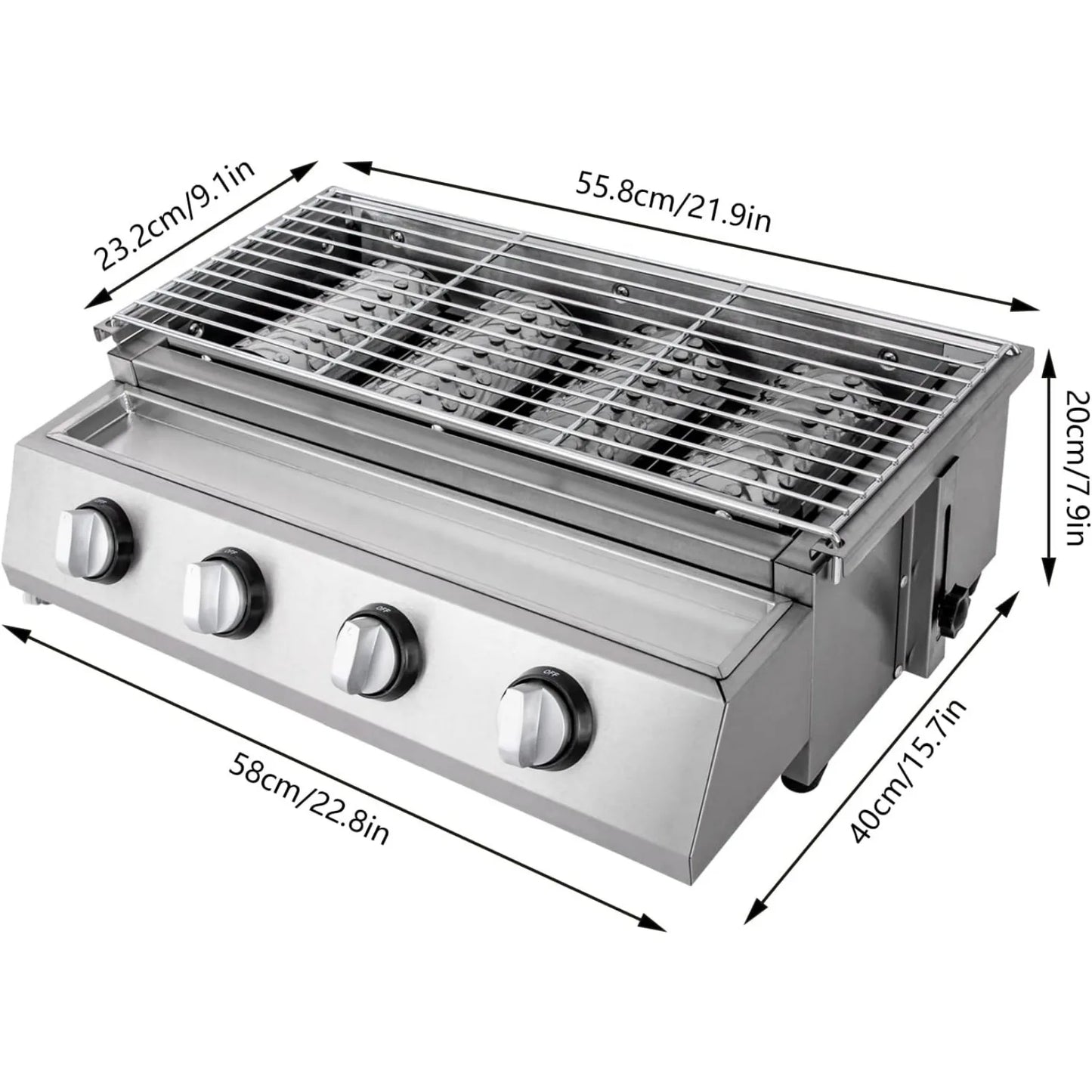 Portable 4-Burner Tabletop Stainless Steel Gas Grill Smokeless