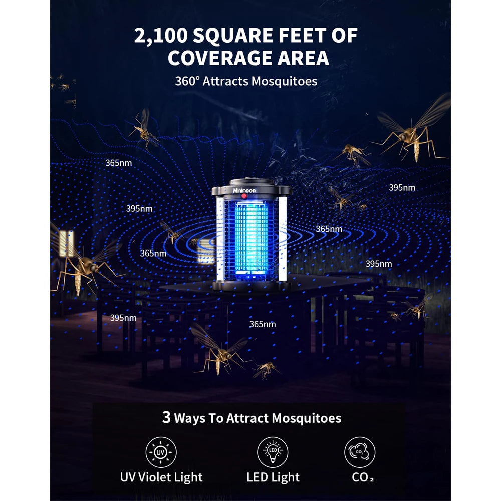 Minimoon Outdoor Bug Zapper With Dual LED Lights 4200V Fly Trap