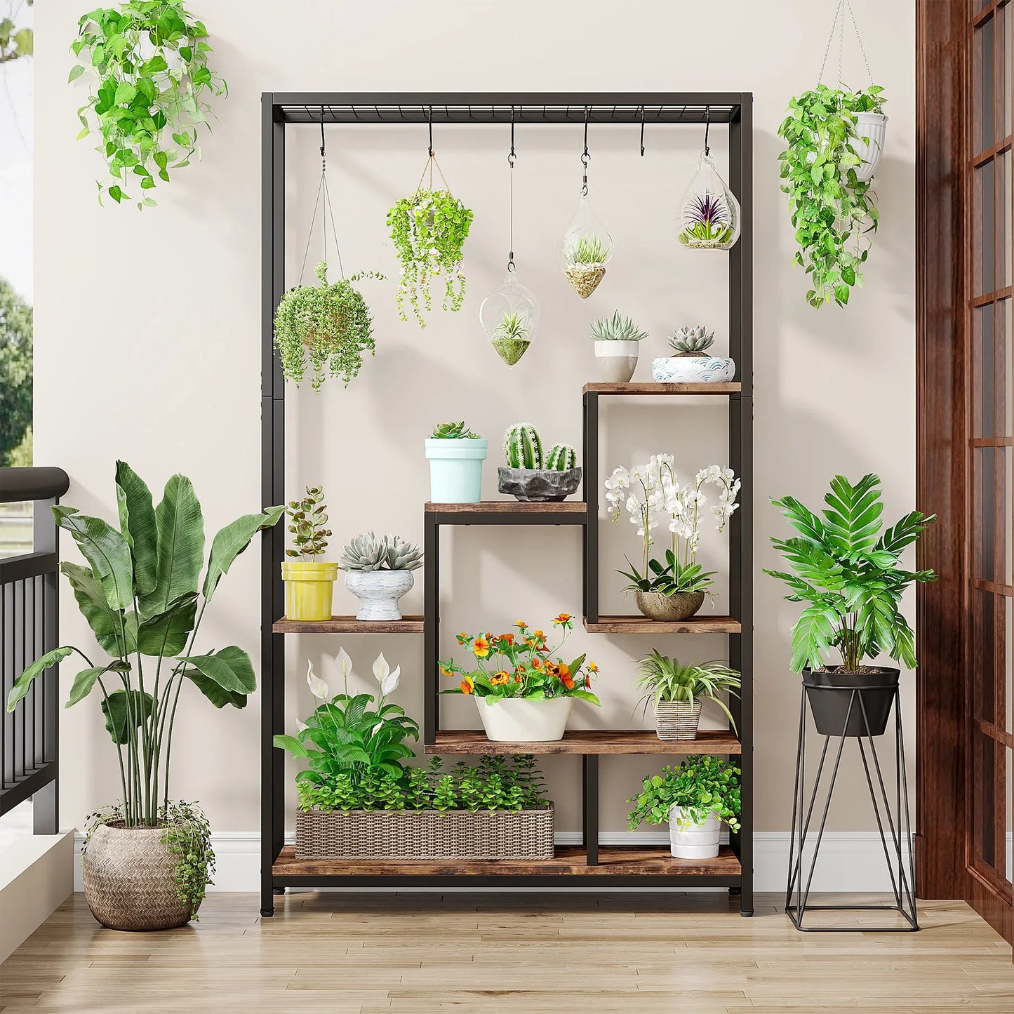 Tribesigns 5-Tier Tall Indoor Plant Stand With Hanging Hooks