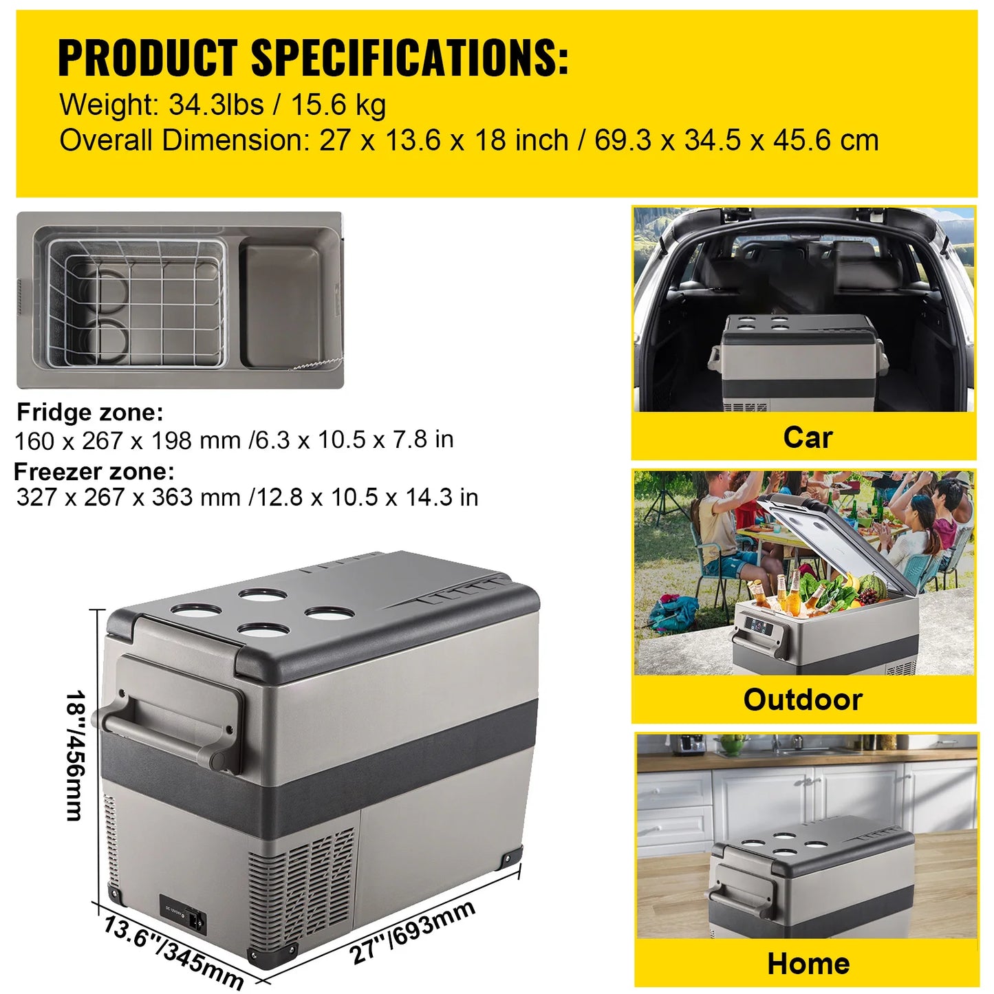 SucceBuy Portable Car Refrigerator Freezer Compressor Cooler DC12V