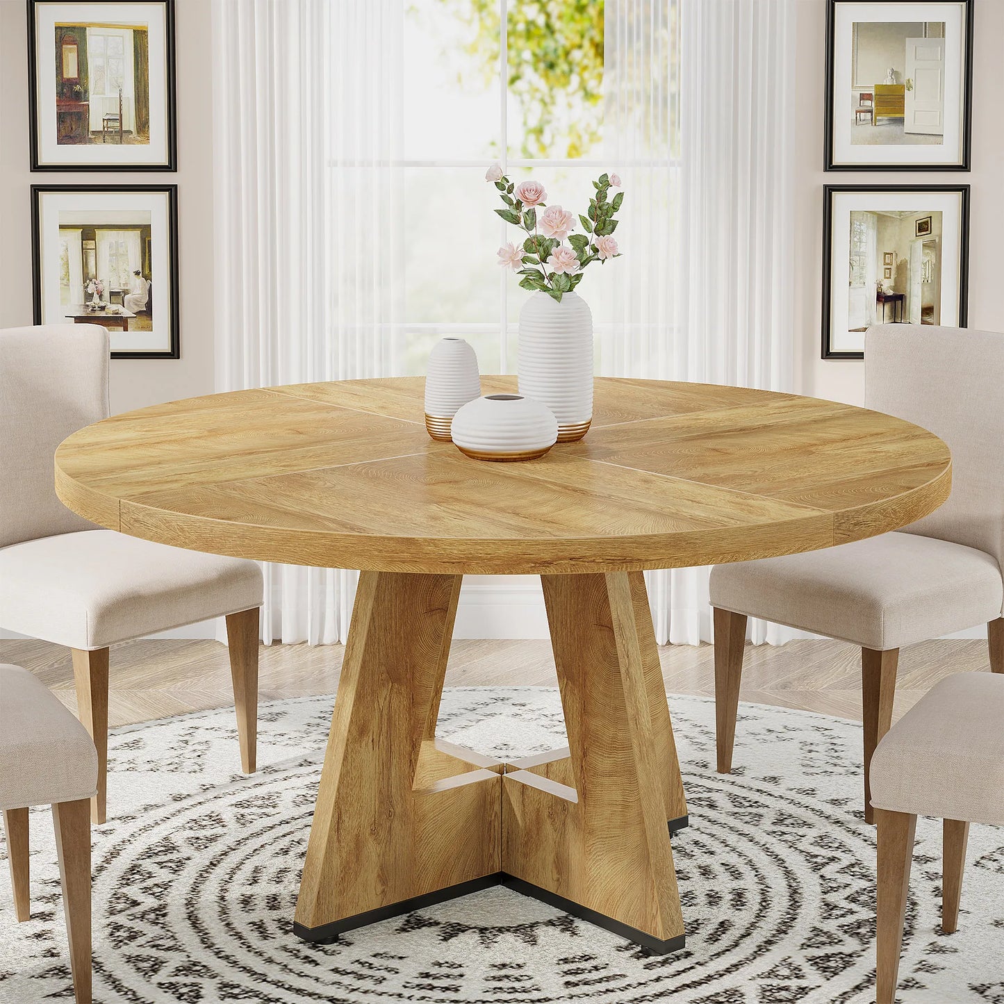 Tribesigns Round Farmhouse Kitchen Table For Modern Dining Rooms