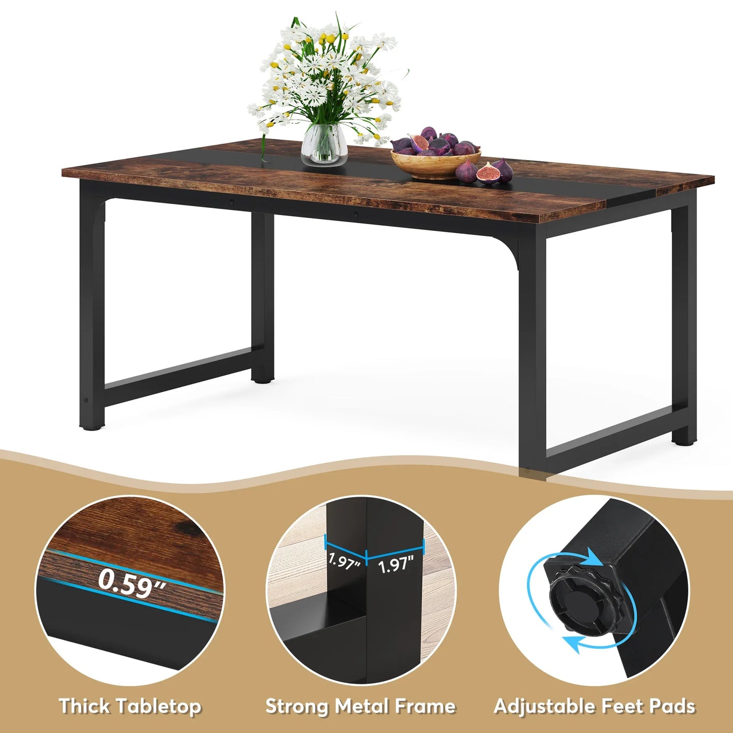 Tribesigns Industrial Wooden Dining Table For Home Kitchen Furniture