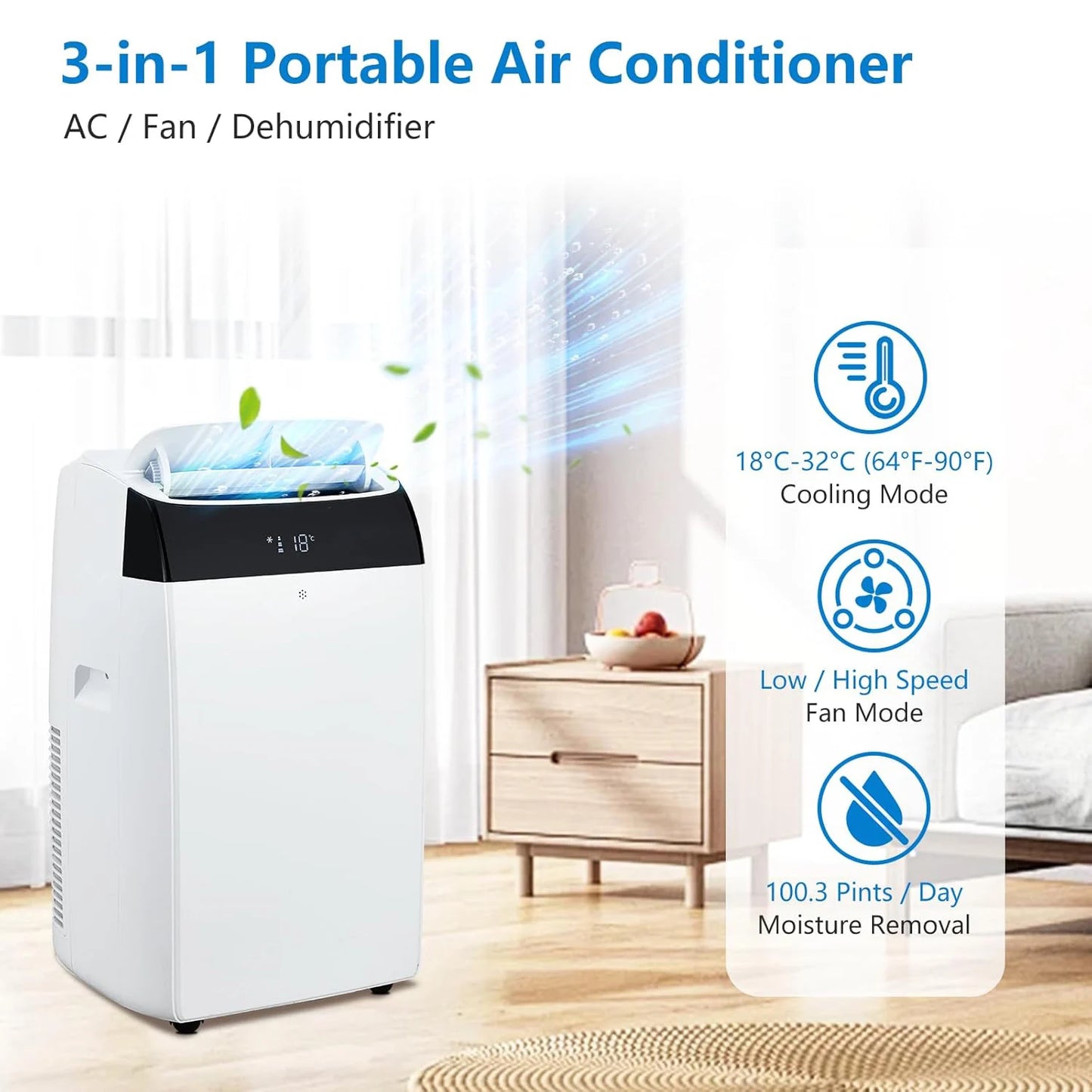 Adoolla 3 In 1 Portable Air Conditioner With Remote