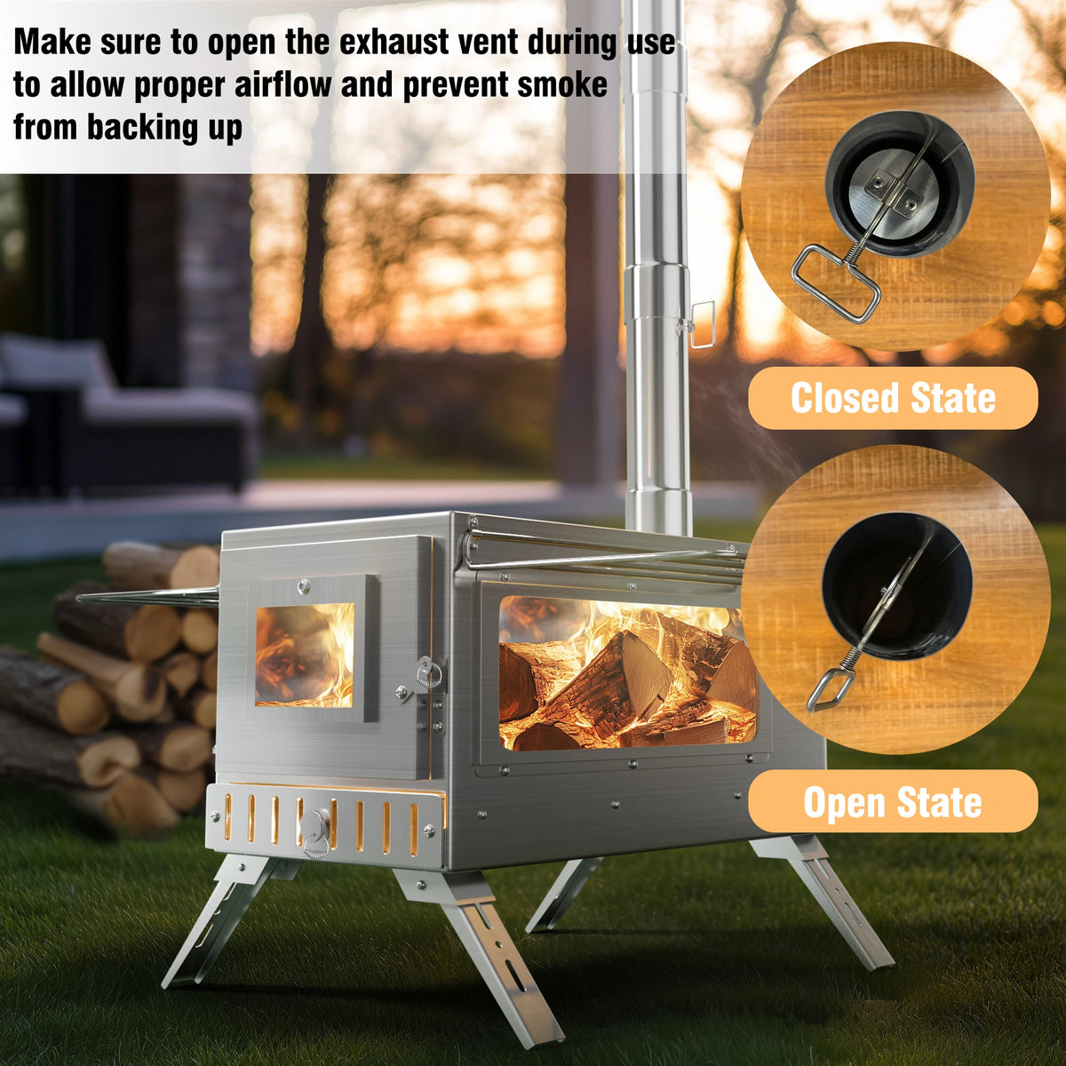 Portable Hot Tent Wood Burning Stove With Chimney Pipe Set