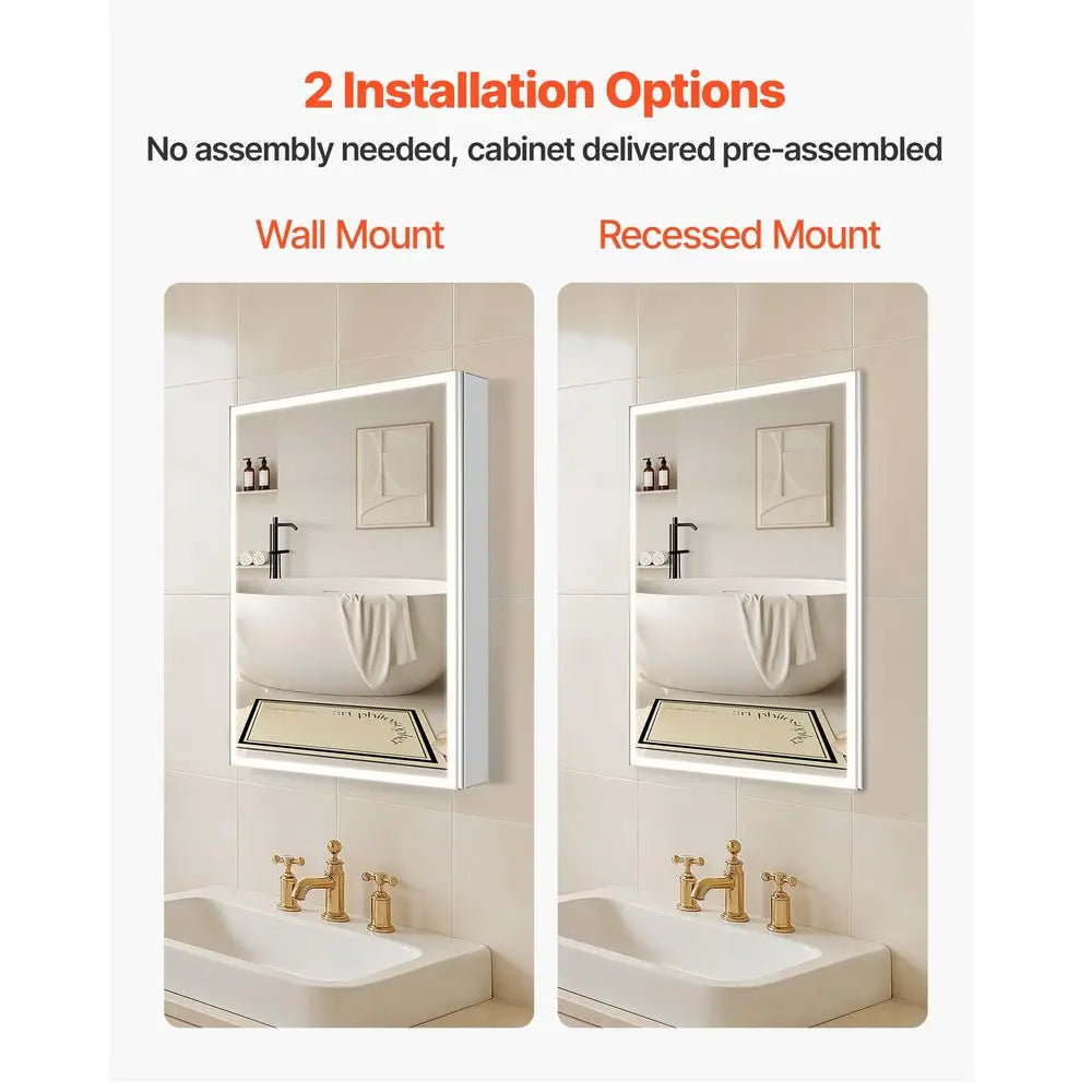 Lighted Bathroom Medicine Cabinet With Three Color Dimmable LED