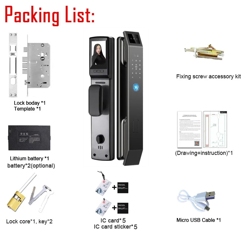 YKESDL 3D Face Recognition Fingerprint Smart Door Lock With Camera
