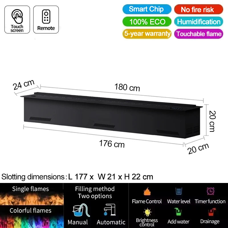 AFLYEVER Smart Water Vapor Fireplace With 3D Flame App Control