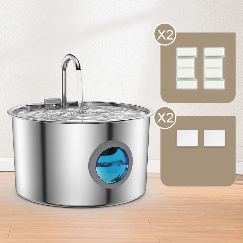 OPETH Stainless Steel Automatic Cat Water Fountain With Replaceable Filters
