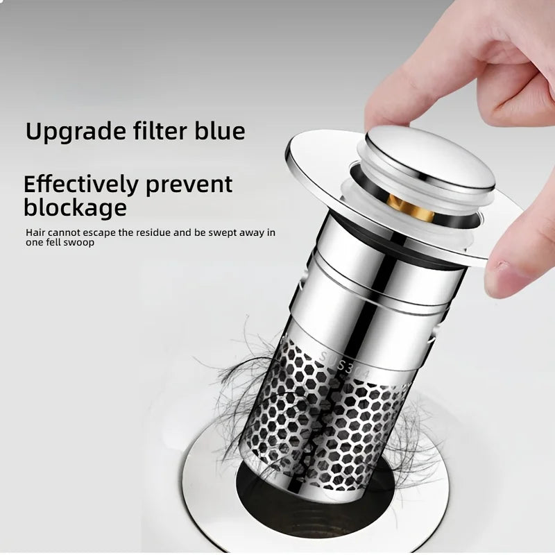 ATMDOG Press-Type Sink Drain Plug, Leakproof Stainless Steel