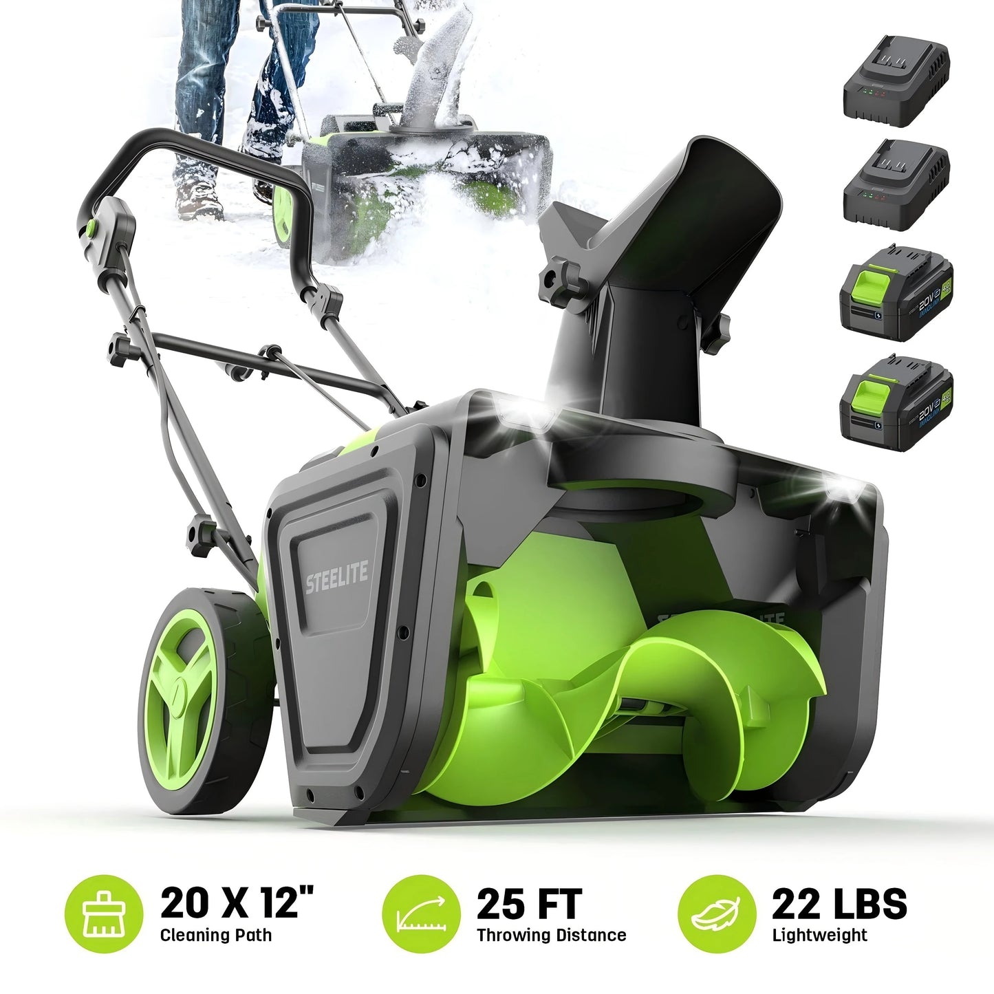 Deli Brushless Cordless Snow Blower With Batteries And Charger
