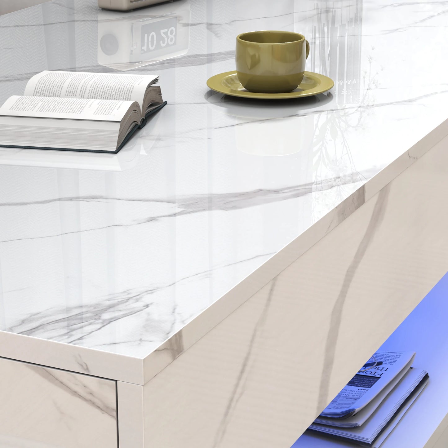 QiaoShiRen Modern Double Layer Coffee Table With Storage Drawers