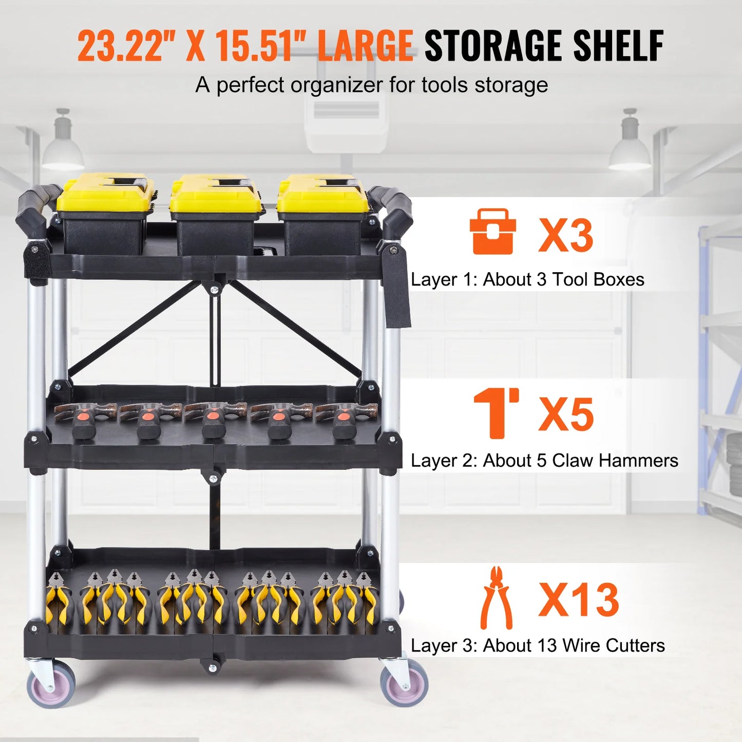 SucceBuy 3 Tier Folding Utility Cart For Kitchen And Bathroom