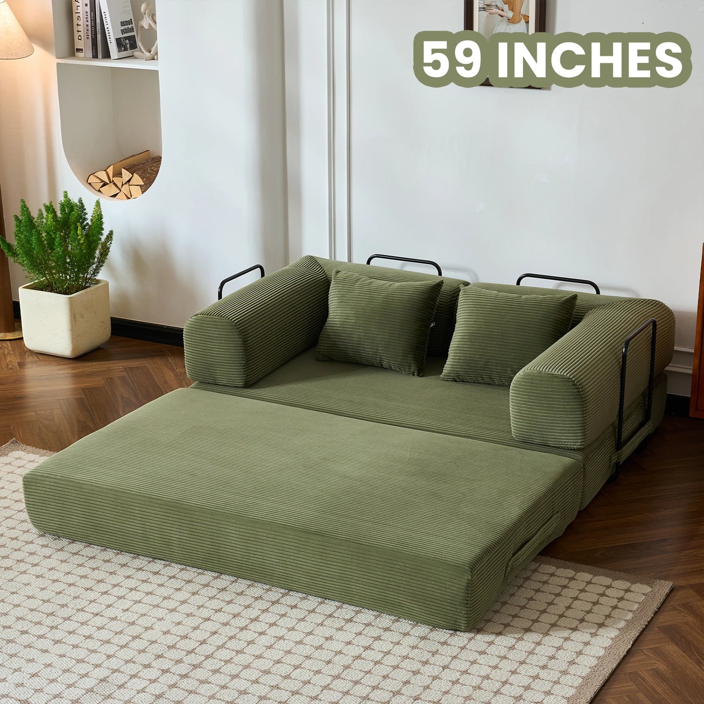 Modern Corduroy Foldable Futon Convertible Sleeper Sofa Bed