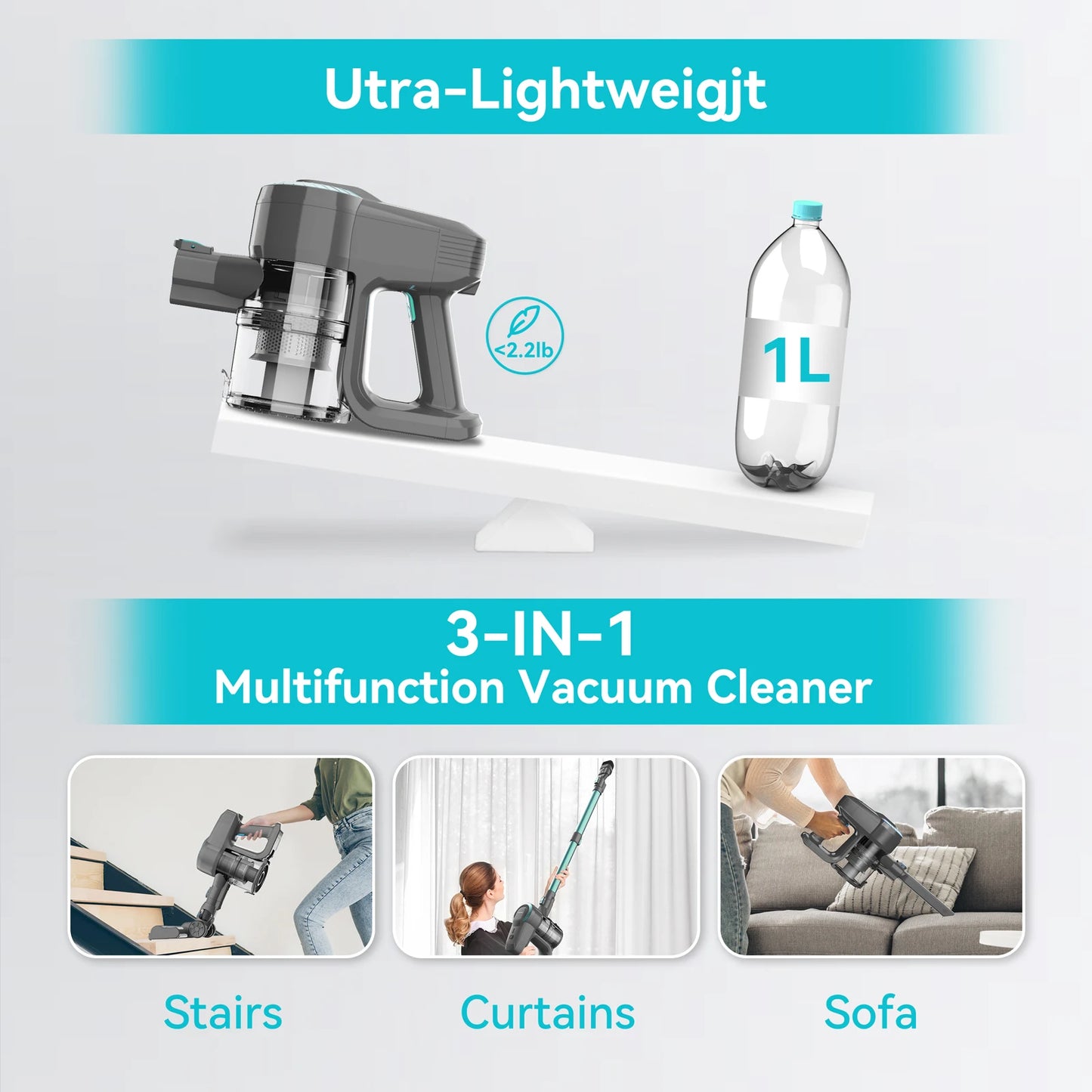 YISORA N300 Cordless Upright Vacuum Cleaner, 40 Minute Battery