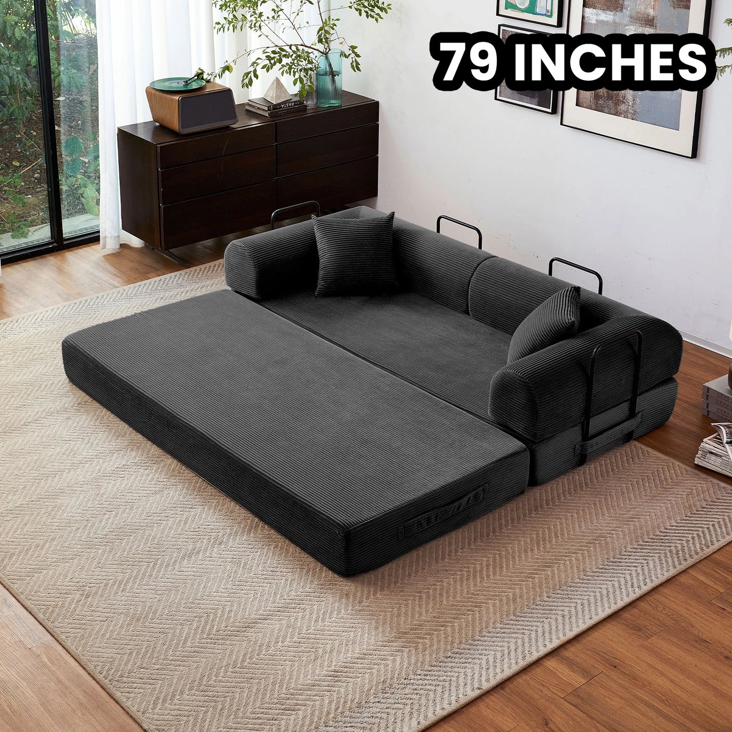 Modern Corduroy Foldable Futon Convertible Sleeper Sofa Bed