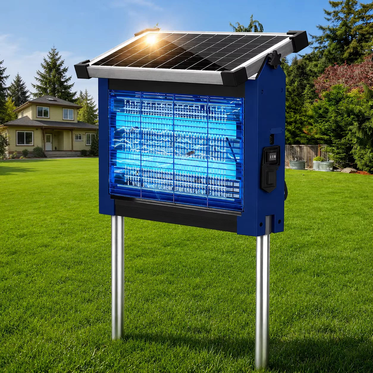 Solar Bug Zapper Outdoor Waterproof 4500V Mosquito Killer With Sensor