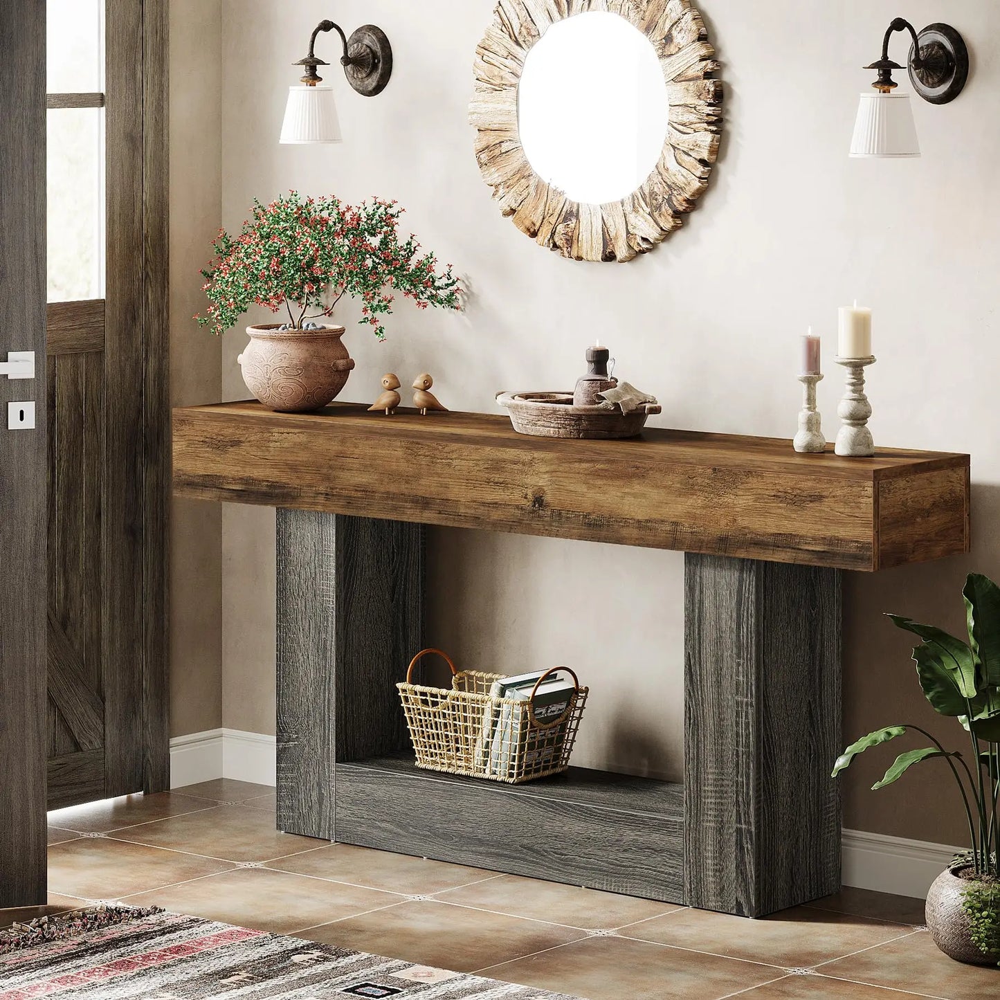 Tribesigns Farmhouse Console Table With U Shaped Base Entryway