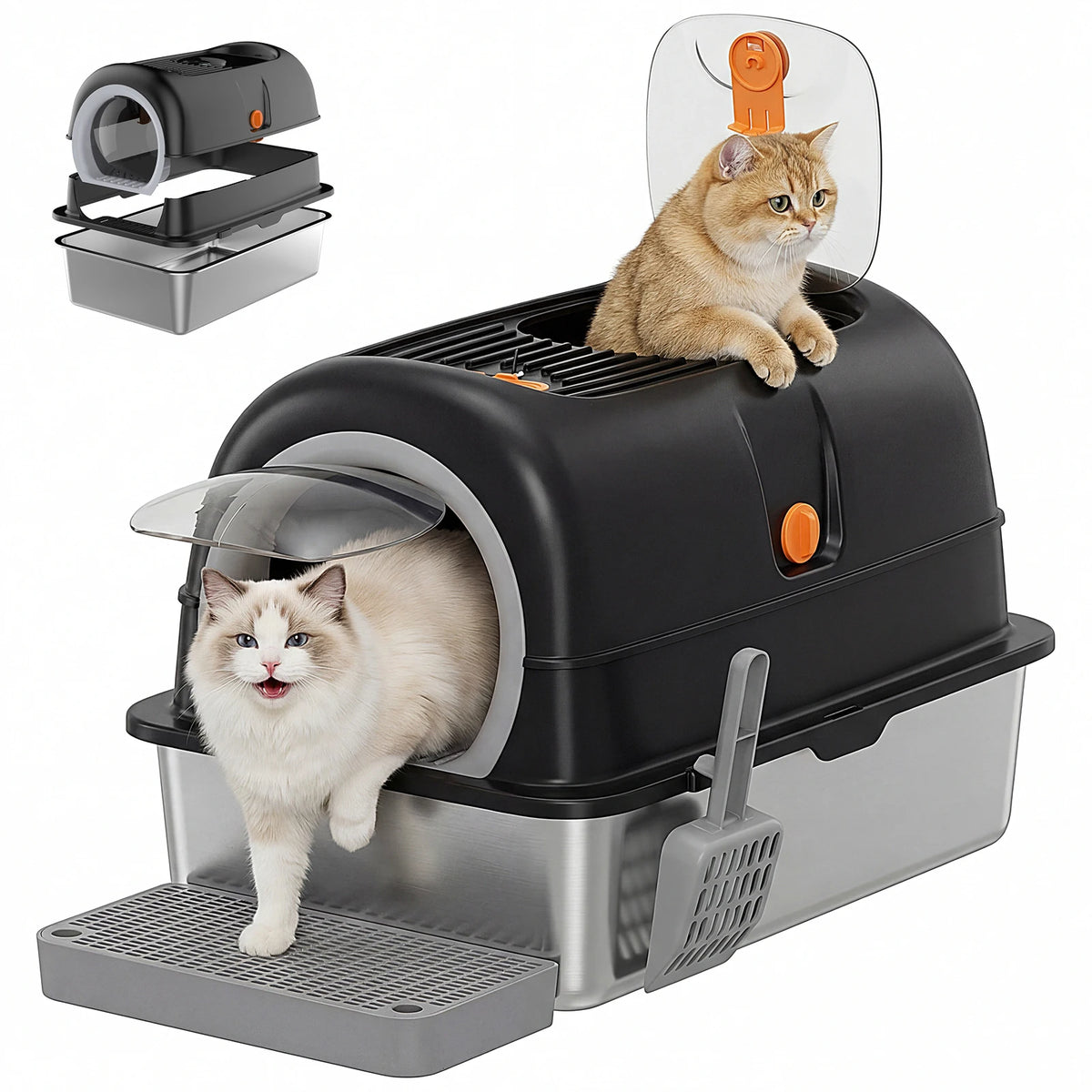 JHK Stainless Steel Enclosed Cat Litter Box With Included Scoop