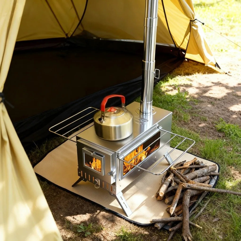 Portable Hot Tent Wood Burning Stove With Chimney Pipe Set