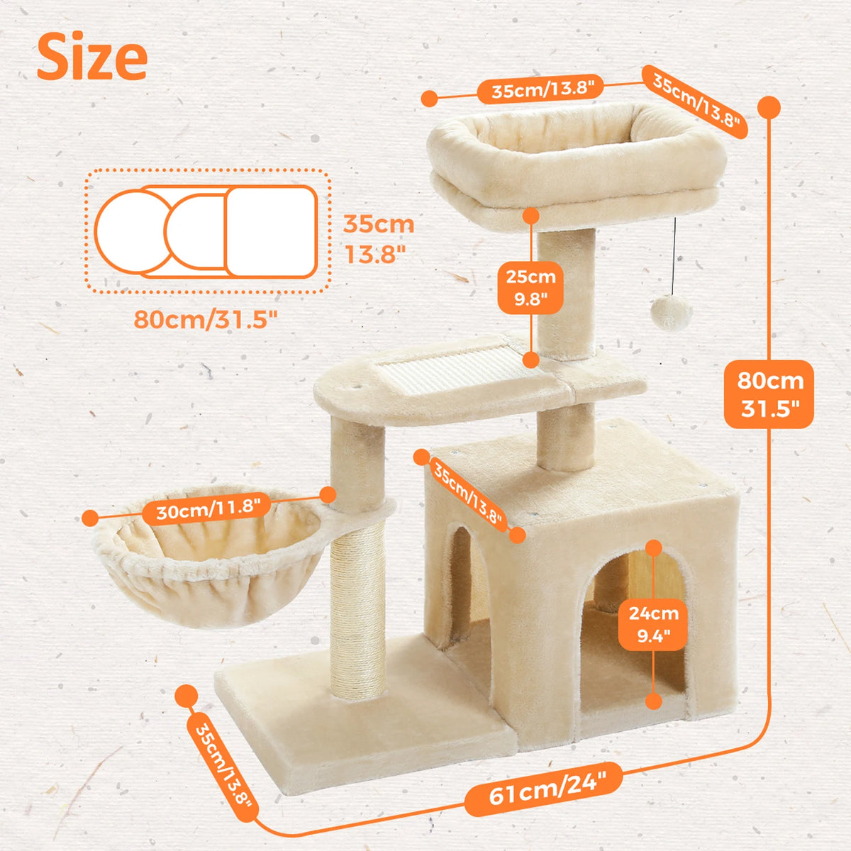 PAWZ Road Indoor Cat Tree Tower with Scratching Posts and Hammock