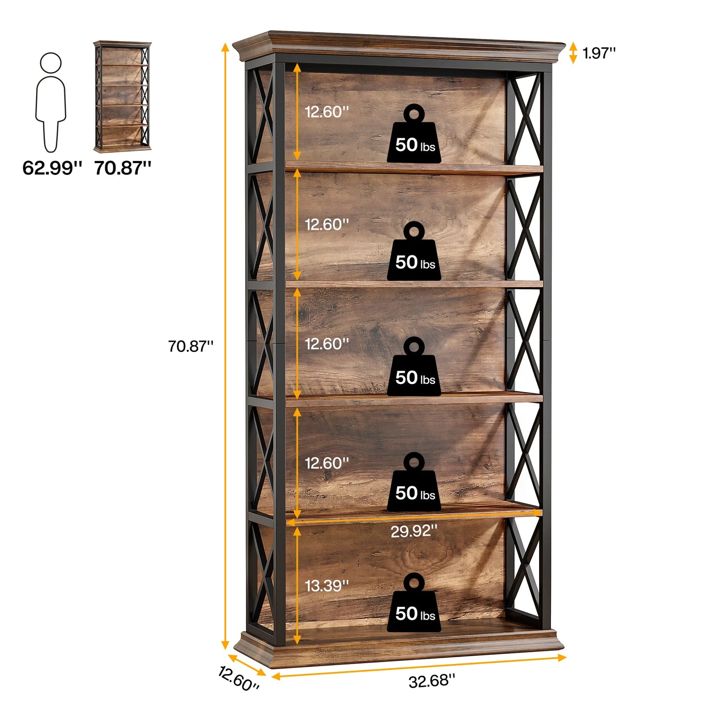 Tribesigns 5-Tier Industrial Wood Bookcase for Living Room