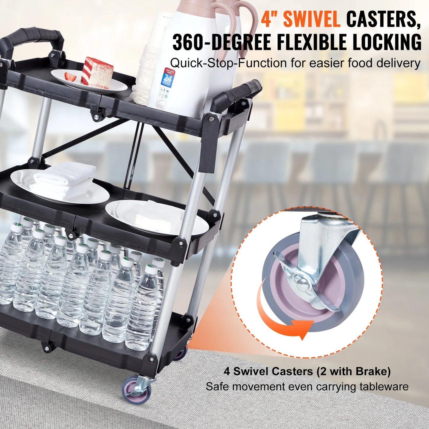 SucceBuy 3 Tier Folding Utility Cart For Kitchen And Bathroom