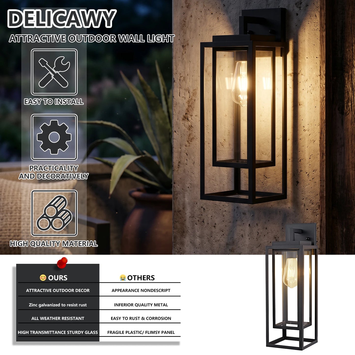 ArLgsite Farmhouse Exterior Wall Sconce With Clear Glass Shade