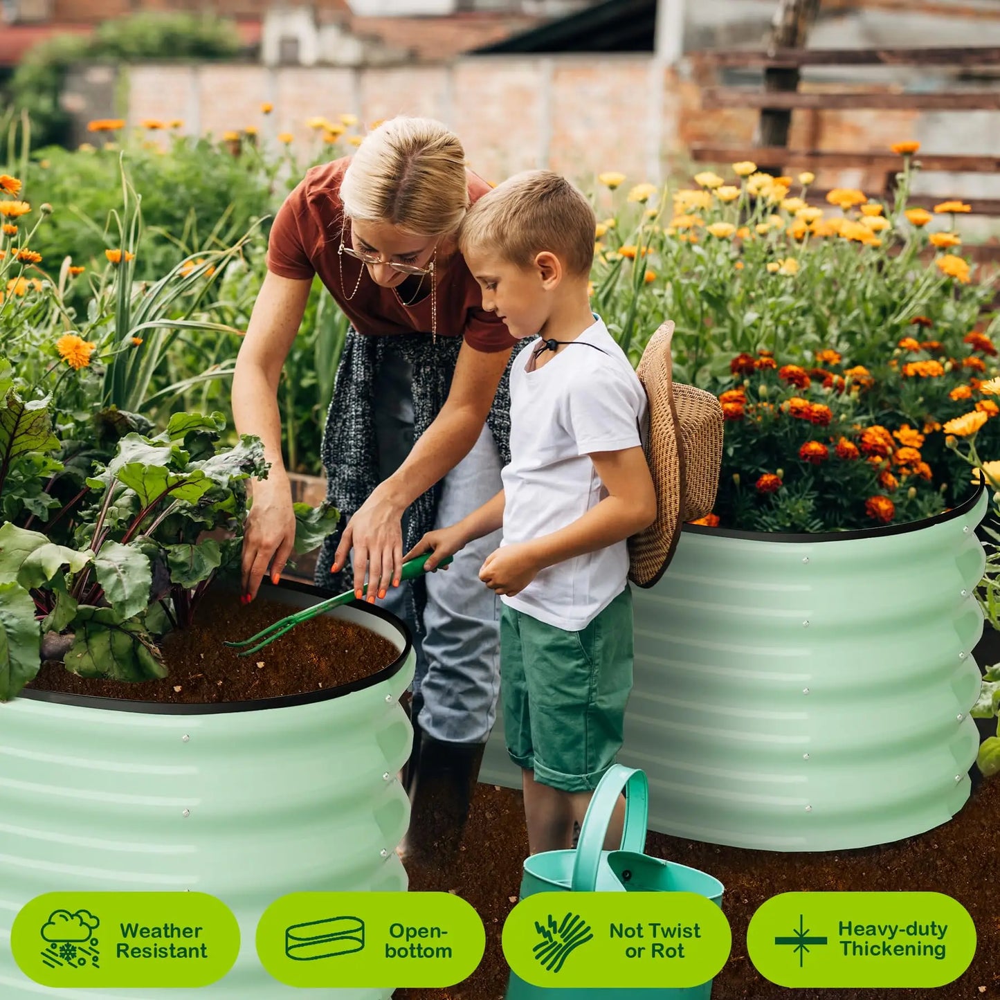 HiMISS 2-Pack Oval Galvanized Steel Raised Garden Bed Planter Box