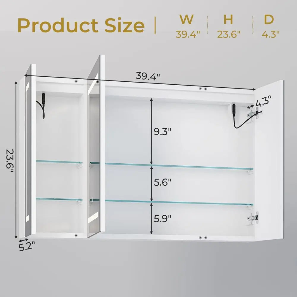Medicine Cabinet With LED Mirror Wall Mounted Storage 3 Doors
