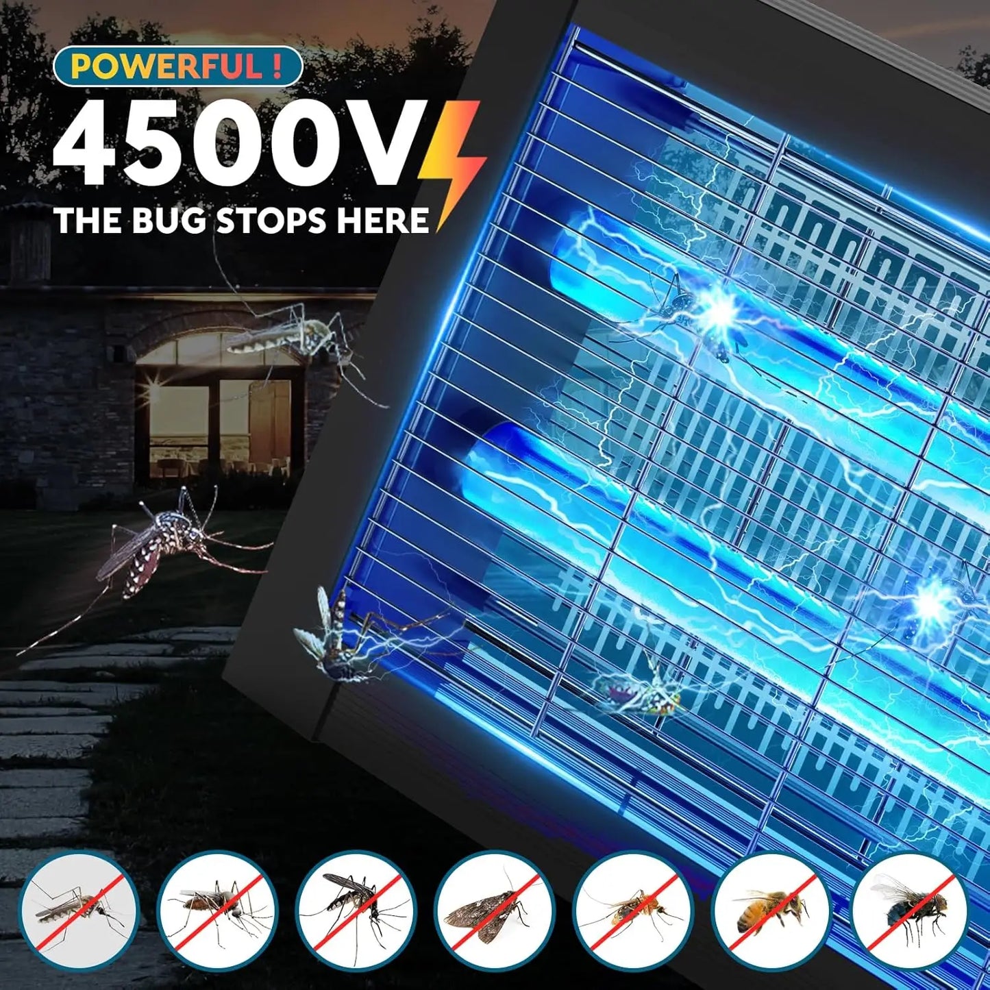 Solar Bug Zapper Outdoor Waterproof 4500V Mosquito Killer With Sensor