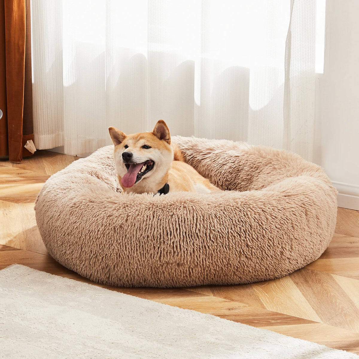 JHK Washable Plush Faux Fur Anti-Slip Calming Dog Bed