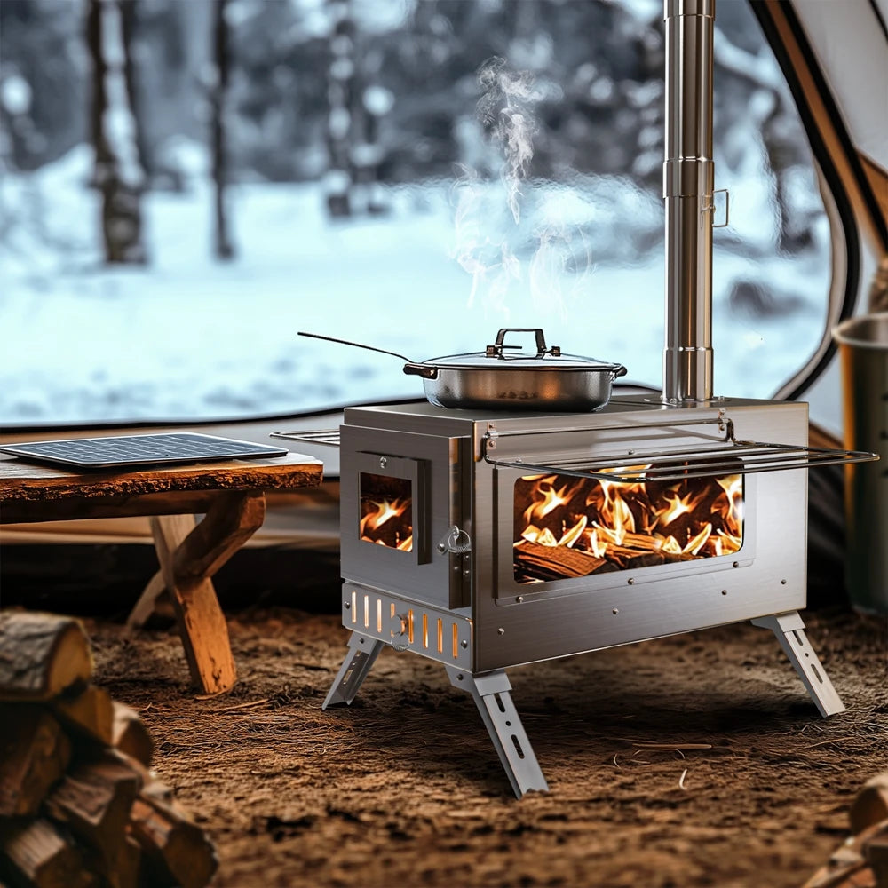 Portable Wood Burning Stove Stainless Steel Outdoor Heater Chimney Pipes