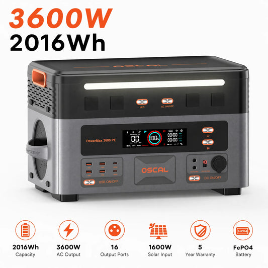OSCAL PowerMax Portable Solar Power Station with LiFePO4 Battery Backup