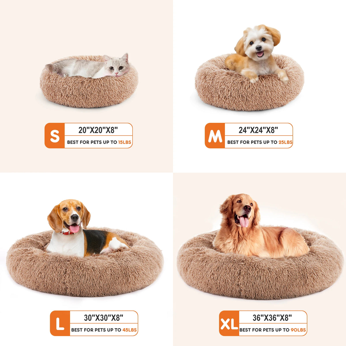 JHK Washable Plush Faux Fur Anti-Slip Calming Dog Bed