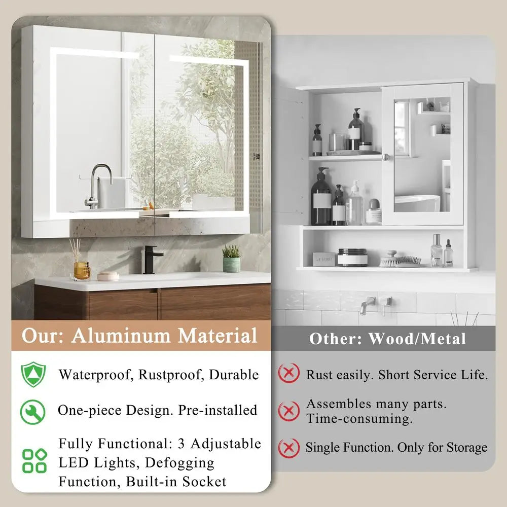 LED Medicine Cabinet With Mirror For Bathroom Defog Dimming
