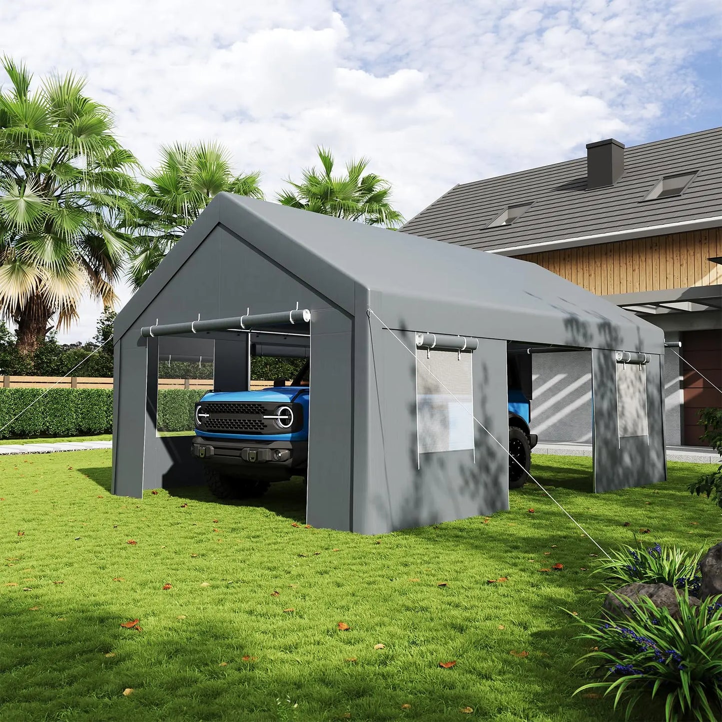 HiMISS Heavy Duty Carport Canopy Shelter With Steel Frame