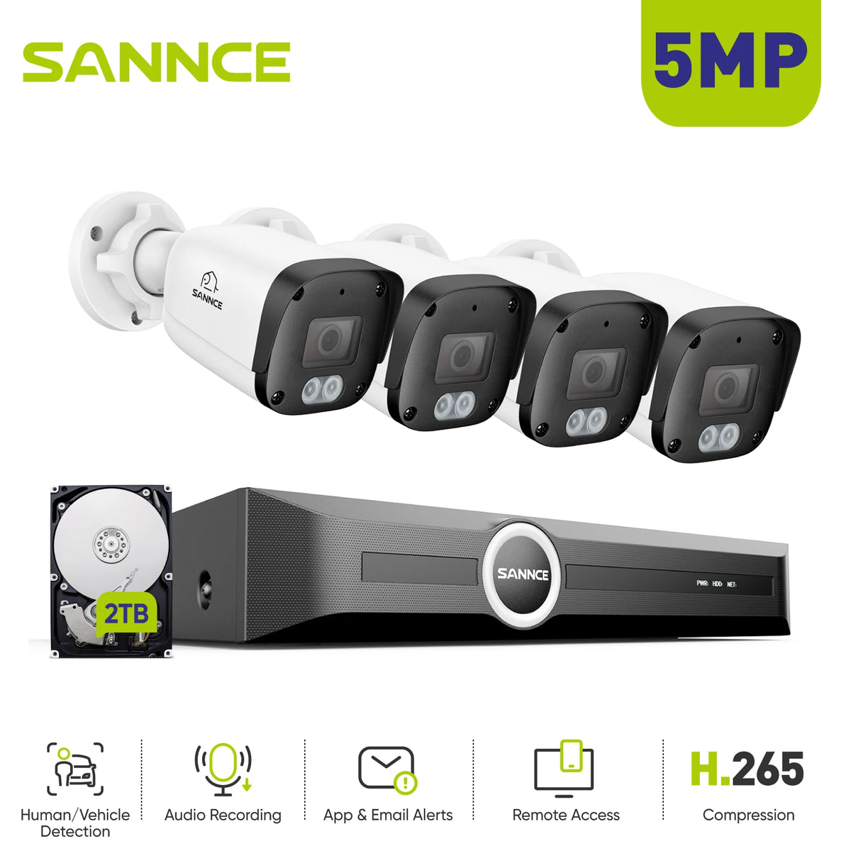 SANNCE 5MP 8 Channel Security Camera System With Audio Night Vision