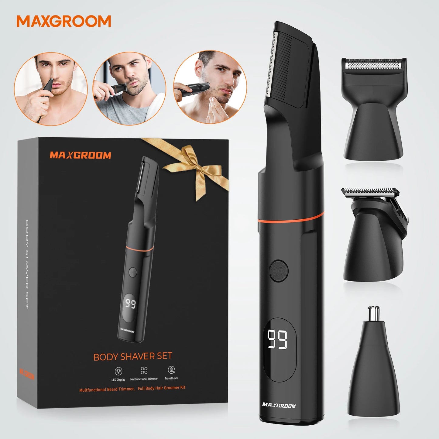 MAXGROOM 4 In 1 Body Hair Shaver Kit For Men IPX6 Waterproof