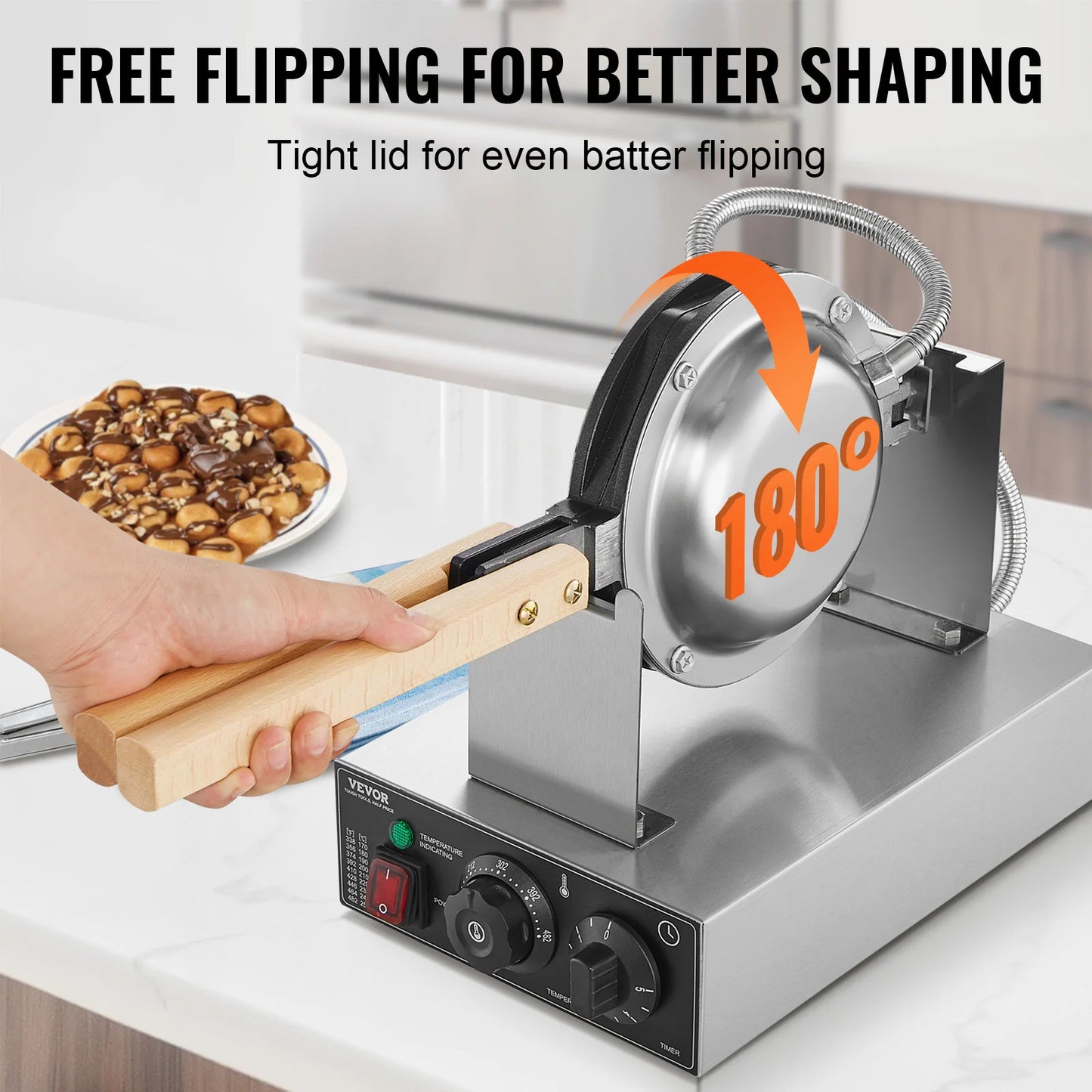 SucceBuy Commercial Egg Bubble Waffle Maker Nonstick Stainless Steel
