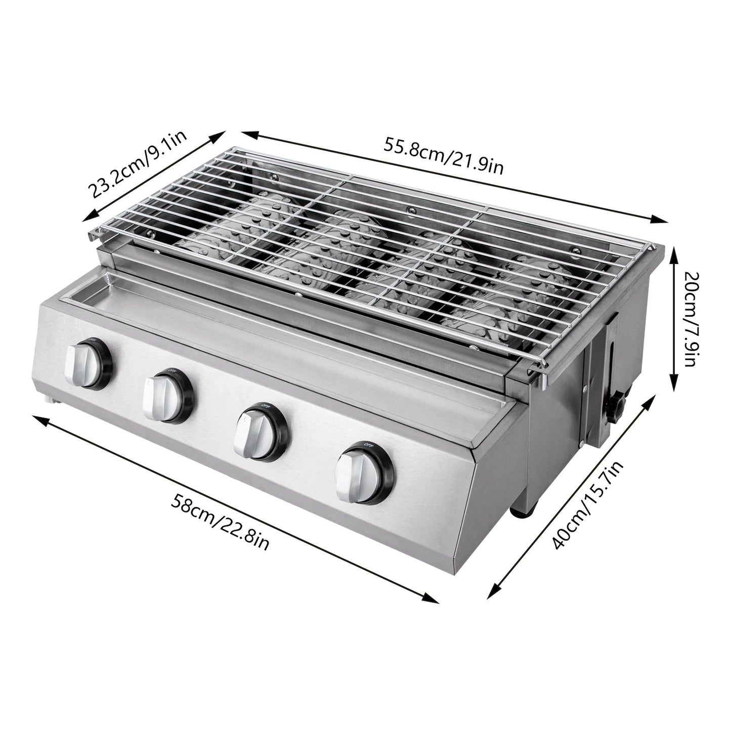Portable 4-Burner Tabletop Stainless Steel Gas Grill Smokeless