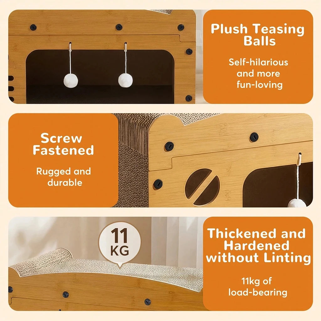 Multifunctional Cat House Scratcher Lounge With Hanging Toys