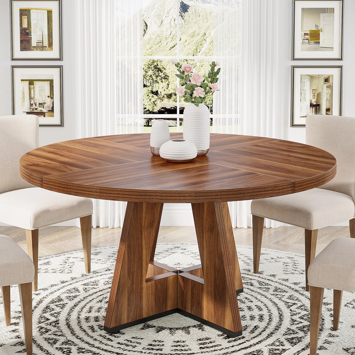 Tribesigns Round Farmhouse Kitchen Table For Modern Dining Rooms
