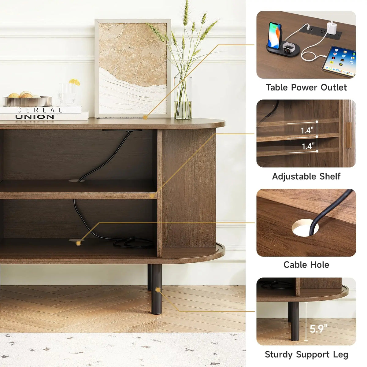 Onbrill Modern TV Stand With Power Outlet And Storage Shelf