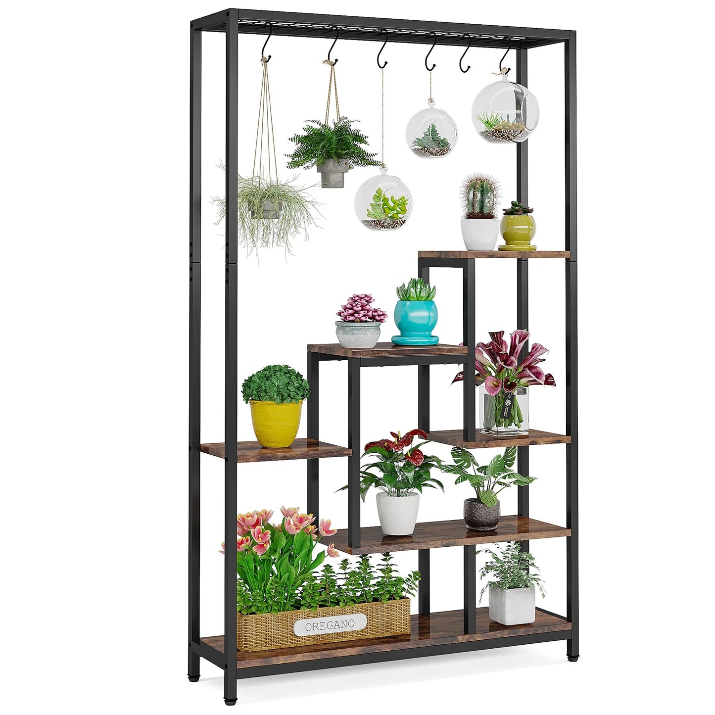Tribesigns 5-Tier Tall Indoor Plant Stand With Hanging Hooks