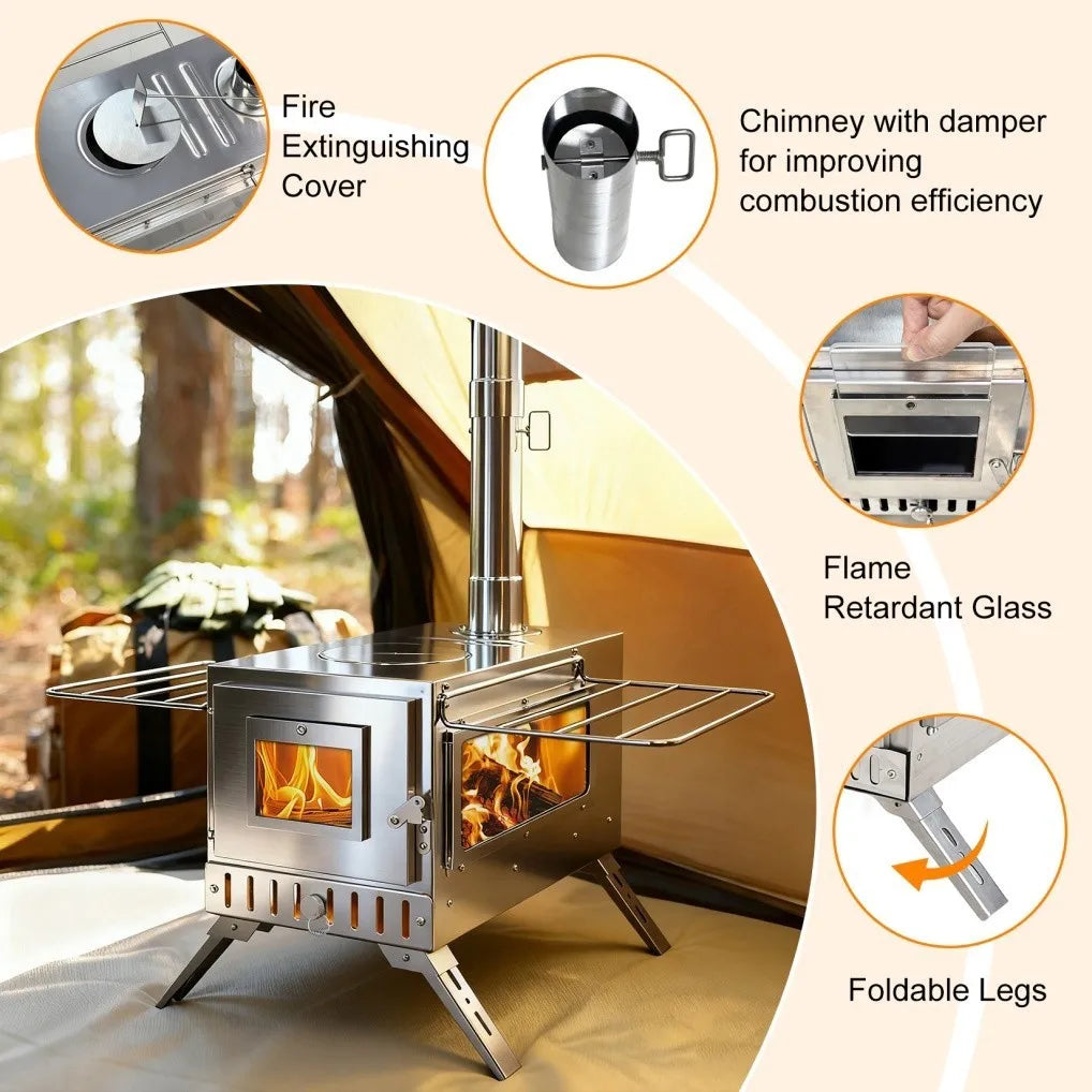 Portable Hot Tent Wood Burning Stove With Chimney Pipe Set
